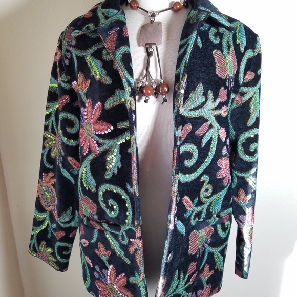 Susan Graver Black Floral Embroidered Jacket - Picture 2 of 8